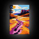 Mountain Trail Art, Vibrant Landscape Painting, Colorful Nature Print, Rustic Canvas Print, Living Room Wall Art, Boho Home Decor