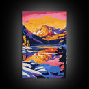 Mountain Lake Art, Colorful Nature Painting, Vibrant Landscape Canvas Print, Rustic Wall Art, Cabin Decor, Living Room Wall Art