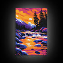 Mountain River Art, Vibrant Nature Painting, Colorful Landscape Canvas Print, Rustic Cabin Wall Art, Autumn Home Decor, Living Room Art