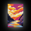 River Sunset Art, Colorful Nature Painting, Vibrant Landscape Canvas Print, Rustic Home Decor, Living Room Wall Art, Autumn Wall Art