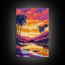 Palm Tree Sunset, Vibrant Beach Painting, Colorful Coastal Canvas Print, Tropical Home Decor, Boho Wall Art, Living Room Wall Art