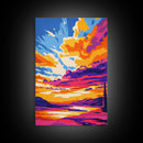 Dramatic Sky Art, Vibrant Sunset Painting, Colorful Landscape Canvas Print, Nature Wall Art, Modern Home Decor, Living Room Wall Art