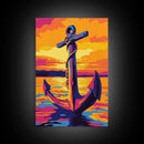Anchor Sunset Art, Canvas Print, Nautical Wall Decor, Maritime Artwork, Coastal Sunset, Ocean Lover Gift, Modern Seascape, Beach House