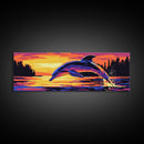 Dolphin Sunset Art, Ocean Scene, Tropical Coastal Decor, Marine Wildlife, Beach House Wall Accent, Serene Nature Painting, Canvas Print