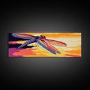 Dragonfly Painting, Nature Decor, Sunset Canvas Print, Boho Wall Art, Vibrant Bedroom Art, Insect Illustration, Colorful Framed Canvas