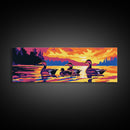 Ducks on Lake, Nature Canvas Print, Vibrant Sunset Painting, Wildlife Wall Art, Framed Canvas Print, Cabin Decor, Rustic Living Room Art