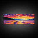 Sunset River Path, Landscape Wall Art, Vibrant Nature Print, Living Room Wall Art, Framed Canvas Print, Autumn Wall Decor, Colorful