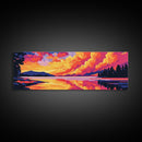 Fiery Sky Reflection, Mountain Lake Art, Vibrant Sunset Print, Nature Wall Decor, Framed Canvas Print, Living Room Wall Art, Bold