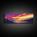 Twilight Over Mountains, Vibrant Nature Print, Sunset Landscape Art, Boho Wall Decor, Framed Canvas Print, Living Room Art, Colorful