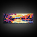 Autumn River, Golden Reflection, Vibrant Foliage, Fall Landscape, Framed Canvas Print, Living Room Wall Art, Cozy Home Decor, Seasonal Art