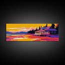 Lakeside Porch, Sunset Reflection, Rustic Cabin Art, Framed Canvas Print, Home Wall Decor, Peaceful Landscape, Autumn Aesthetic