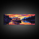 Riverboat Serenity, Tranquil Waters, Sunset Reflection, Lake Retreat, Framed Canvas Print, Home Decor, Cabin Wall Art, Nature Aesthetic