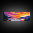 Sunset Clouds, Mountain Lake, Nature Painting, Canvas Print, Boho Wall Decor, Serene Landscape, Warm Color Palette, Fall Vibes