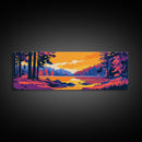Mountain Cabin, Sunset Lake, Remote Getaway, Framed Canvas Print, Rustic Home Wall Art, Nature Retreat, Warm Aesthetic, Living Room Decor