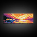 Ocean Wave, Coastal Sunset Art, Beach Wall Decor, Framed Canvas Print, Vibrant Seascape Painting, Nautical Home Accent, Gift Idea