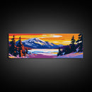 Snowy Peak, Winter Landscape Art, Rustic Lodge Wall Decor, Framed Canvas Print, Mountain Cabin Painting, Christmas Home Accent, Gift Idea