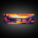 Stone Bridge, River Sunset, Autumn Art, Nature Scene, Living Room Wall Art, Colorful Home Decor, Canvas Print, Modern Landscape