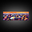 Colorful Rocks, Coastal Art, Sunset Beach Scene, Nature Inspired, Bathroom Wall Art, Vibrant Seaside Decor, Framed Canvas Print