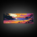 Coastal Sunset, Cliffside View, Ocean Horizon, Tranquil Beach Scene, Living Room Wall Art, Framed Canvas Print, Boho Decor