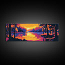 Sunset Reflection, Tranquil River, Forest Landscape, Cozy Nature Scene, Canvas Print, Modern Rustic Decor, Bedroom Wall Art