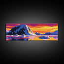 Icy Mountain, Sunset Over Ice, Vibrant Frozen Landscape, Cool Color Palette, Arctic Beauty, Bold Wall Art, Canvas Print