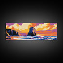 Coastal Cliffs, Ocean Sunset, Bold Seascape, Modern Beach Art, Tropical Vibes, Relaxing Scenery, Living Room Wall Art, Framed Canvas Print