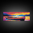 Canoe at Sunset, Nature Wall Art, Adventure Theme, Lake House Decor, Outdoor Aesthetic, Rustic Style, Framed Canvas Print