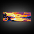 Sunset Over Water, Vibrant Landscape, Serene Lake, Cabin Retreat, Warm Color Palette, Living Room Decor, Canvas Print