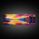 Tranquil Reflections, Nature Scene, Bold Colors, Relaxing Wall Art, Lakeside View, Wilderness Escape, Framed Canvas Print