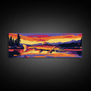 Sunset Trout, Fishing Wall Art, Cabin Decor, Nature Landscape, Framed Canvas Print, Colorful Fish Painting, Rustic Home, Lodge Art