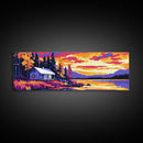 Lakeside Cabin, Cozy Home Decor, Autumn Retreat, Nature Wall Art, Framed Canvas Print, Rustic Lodge, Warm Sunset, Peaceful Living