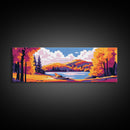 Campfire by Lake, Autumn Wall Art, Outdoor Retreat, Rustic Home, Framed Canvas Print, Cozy Lodge, Fall Decor, Adventure Aesthetic