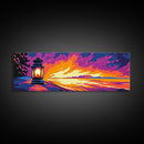 Lantern Glow, Cozy Night Scene, Lake Sunset, Adventure Decor, Framed Canvas Print, Warm Aesthetic, Rustic Home, Nature Inspired