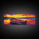 Wooden Rowboat, Lake Sunset Art, Nautical Wall Decor, Nature Inspired Print, Framed Canvas Print, Cabin Home Art, Peaceful Bedroom Decor