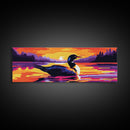 Lake Loon Sunset, Wildlife Wall Art, Tranquil Nature Scene, Cabin Decor, Framed Canvas Print, Vibrant Landscape, Living Room Artwork