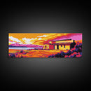 Desert House, Sunset Landscape, Vibrant Wall Art, Canvas Print, Western Home Decor, Colorful Southwest, Living Room Art, Bold Painting