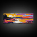 Marshland Sunset, Reflections Art, Framed Canvas Print, Tranquil Landscape, Nature Wall Art, Bedroom Artwork, Warm Autumn Colors