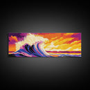 Sunset Ocean, Coastal Wave, Vibrant Seascape, Beach House Decor, Canvas Print, Nautical Wall Art, Surfing Home Decor, Summer Vibes