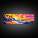 Beach Paradise, Palm Trees, Vibrant Sunset, Coastal Scene, Canvas Print, Living Room Wall Art, Island Escape, Tropical Home Decor