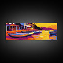 Fishing Boats, Seaside Village, Vibrant Sunset, Nautical Theme, Canvas Print, Living Room Wall Art, Rustic Coastal Decor, Beach House