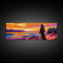Woman By Lake, Serene Landscape, Sunset Painting, Nature Art, Canvas Print, Cozy Bedroom Art, Modern Wall Decor, Boho Living Space