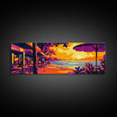 Beach Café, Ocean Sunset, Tropical Decor, Coastal Home Art, Canvas Print, Relaxing Living Room Wall Art, Travel Inspired Painting