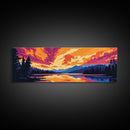 Forest Lake, Sunset Reflection, Framed Canvas Print, Cozy Cabin Decor, Vibrant Landscape, Fall Wall Art, Living Room Artwork, Nature Scene