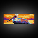 Majestic Pelican, Tropical Sunset, Framed Canvas Print, Coastal Wildlife Art, Boho Animal Decor, Colorful Bird Painting, Beach House Art