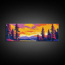 Autumn Pines, Sunset Landscape, Framed Canvas Print, Cozy Cabin Wall Art, Vibrant Nature Scene, Fall Decor, Living Room Artwork