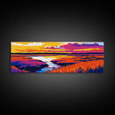 River Marsh, Golden Sunset, Framed Canvas Print, Boho Wall Art, Nature Landscape, Home Office Decor, Rustic Artwork, Vibrant Scene