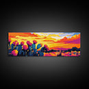 Desert Cactus, Sunset Glow, Framed Canvas Print, Boho Wall Art, Southwest Home Decor, Vibrant Nature Art, Rustic Landscape, Living Room Art