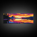 Mountain Lake, Scenic Reflection, Serene Nature, Vibrant Sunset, Framed Canvas Print, Relaxing Wall Art, Home Office Decor, Zen Art