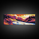River Valley, Sunset Landscape, Vibrant Wall Art, Framed Canvas Print, Living Room Decor, Nature Scene, Western Art, Boho Style