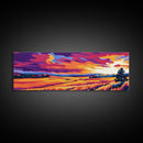 Rolling Fields, Golden Landscape, Sunset Art, Canvas Print, Country Home Decor, Farmhouse Wall Art, Warm Autumn Painting, Vibrant Sky